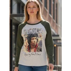☀️Authentic Jimi Hendrix 1967 Graphic Raglan Tee Oatmeal/Green Sz M NWT